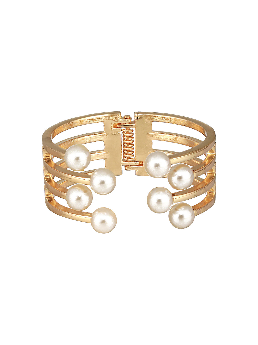 JAZZ AND SIZZLE Gold-Plated Pearls Studded Cuff Bracelet - Jazzandsizzle