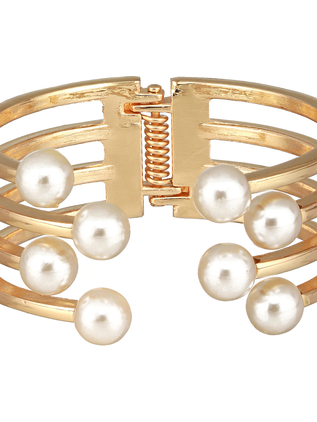 JAZZ AND SIZZLE Gold-Plated Pearls Studded Cuff Bracelet - Jazzandsizzle