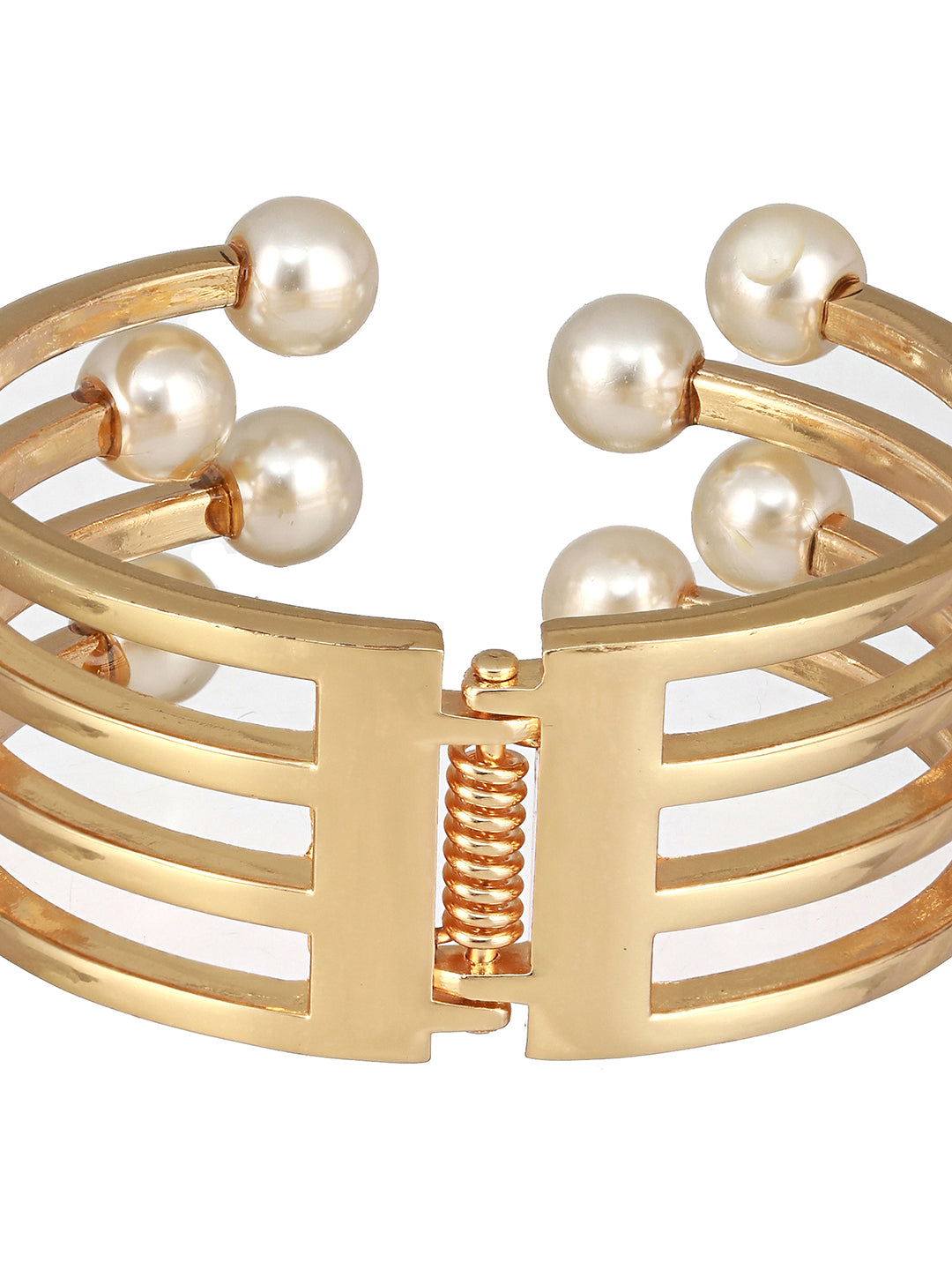 JAZZ AND SIZZLE Gold-Plated Pearls Studded Cuff Bracelet - Jazzandsizzle