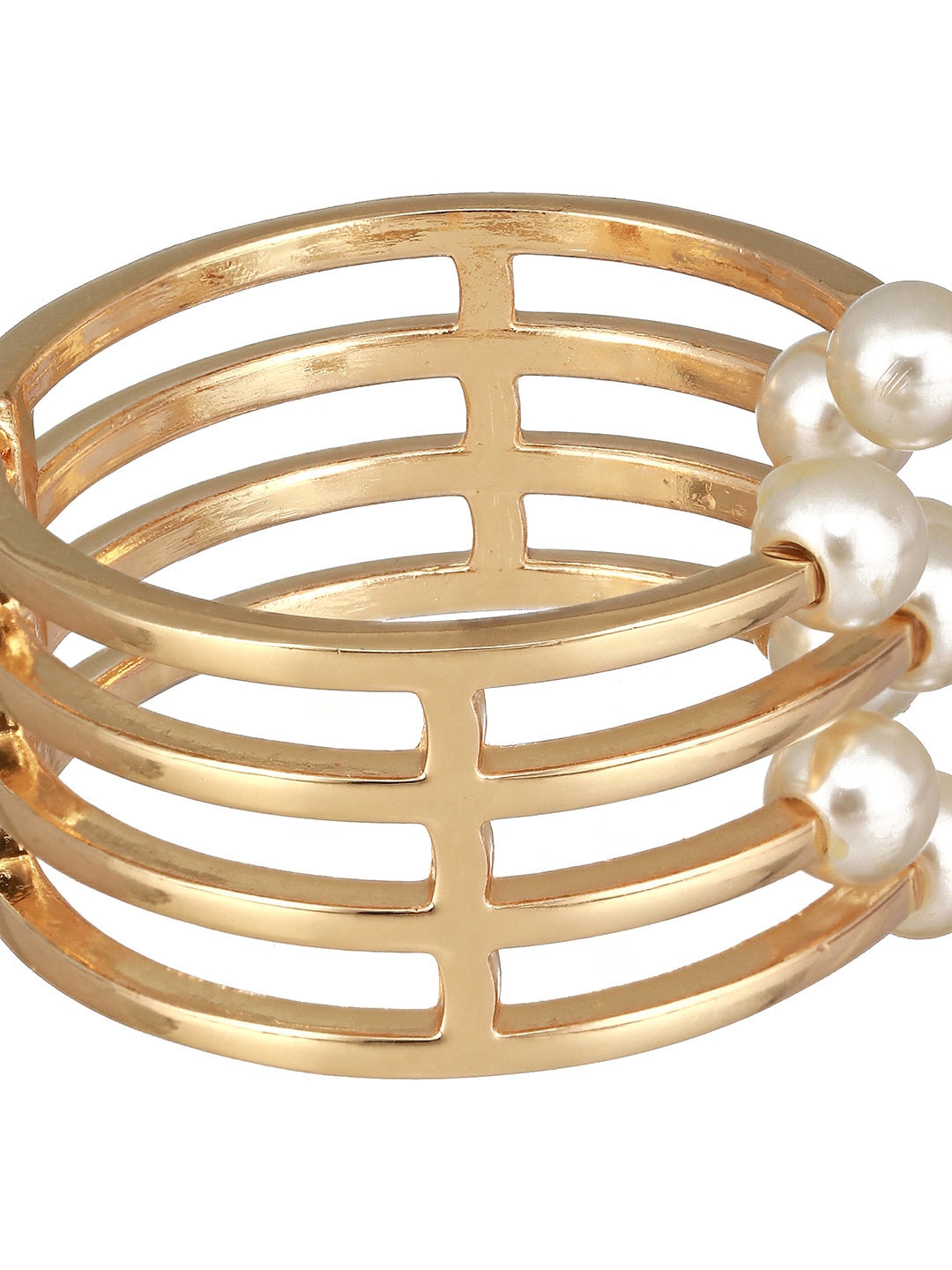 JAZZ AND SIZZLE Gold-Plated Pearls Studded Cuff Bracelet - Jazzandsizzle