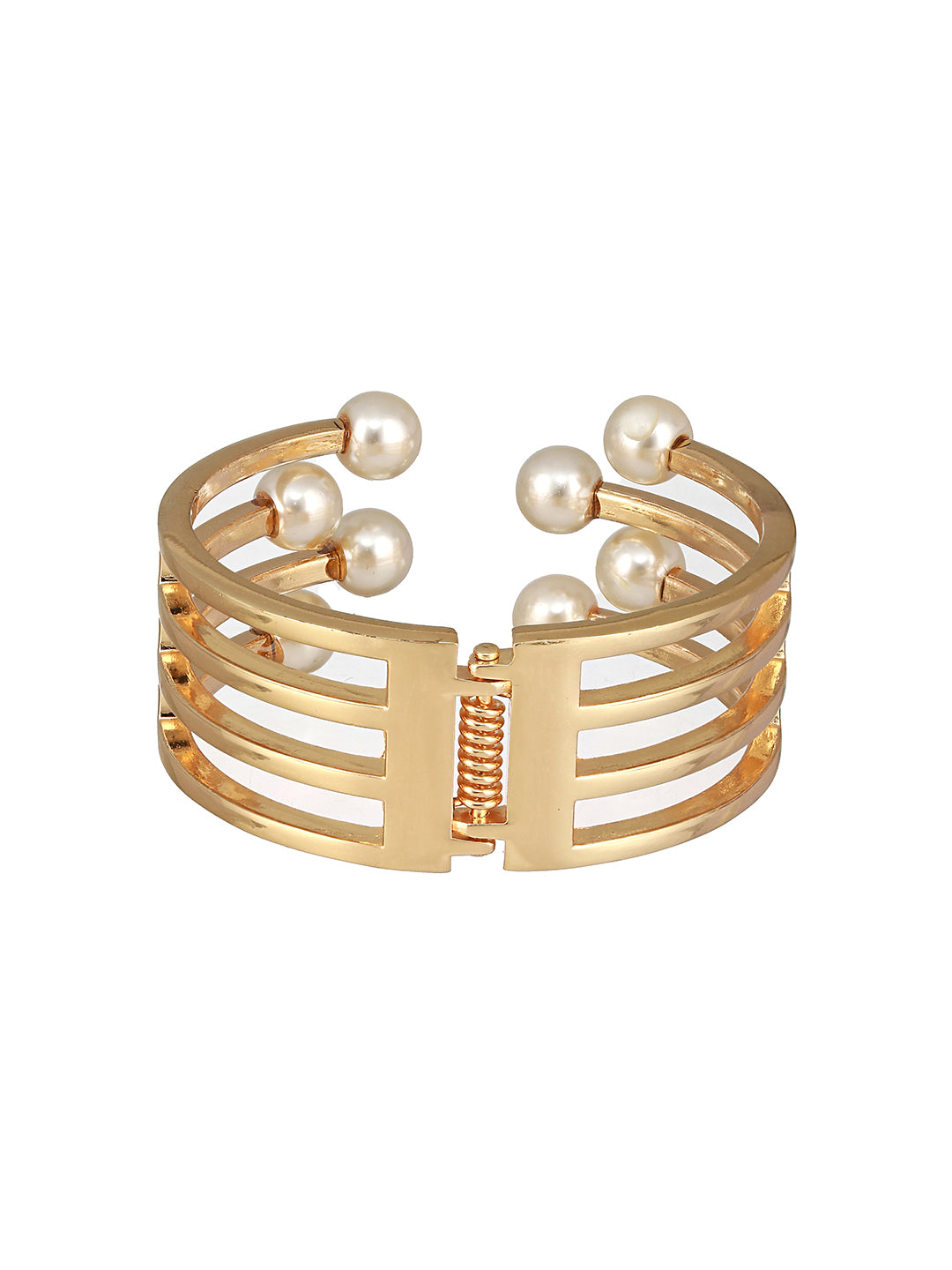 JAZZ AND SIZZLE Gold-Plated Pearls Studded Cuff Bracelet - Jazzandsizzle