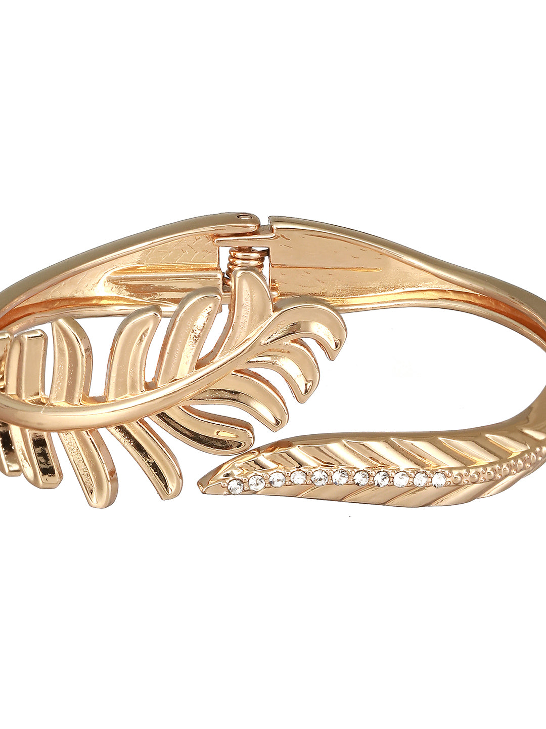 JAZZ AND SIZZLE Gold-Plated American Diamond Studded LEAF SHAPED Cuff Bracelet - Jazzandsizzle