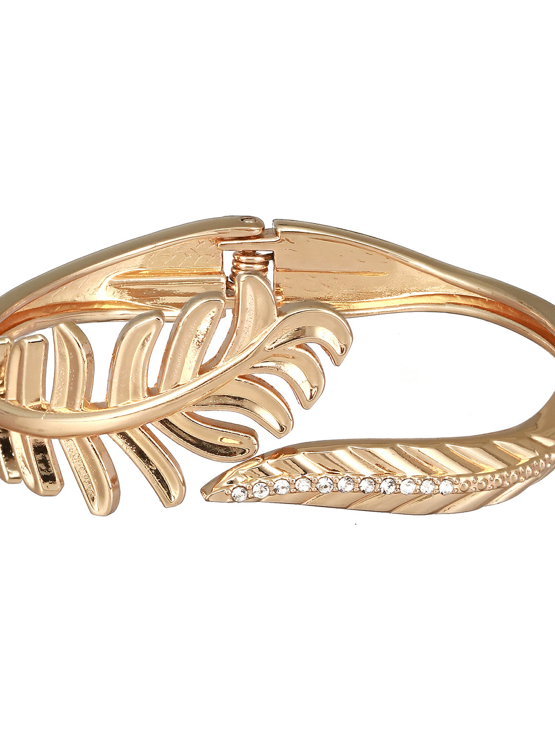 JAZZ AND SIZZLE Gold-Plated American Diamond Studded LEAF SHAPED Cuff Bracelet - Jazzandsizzle