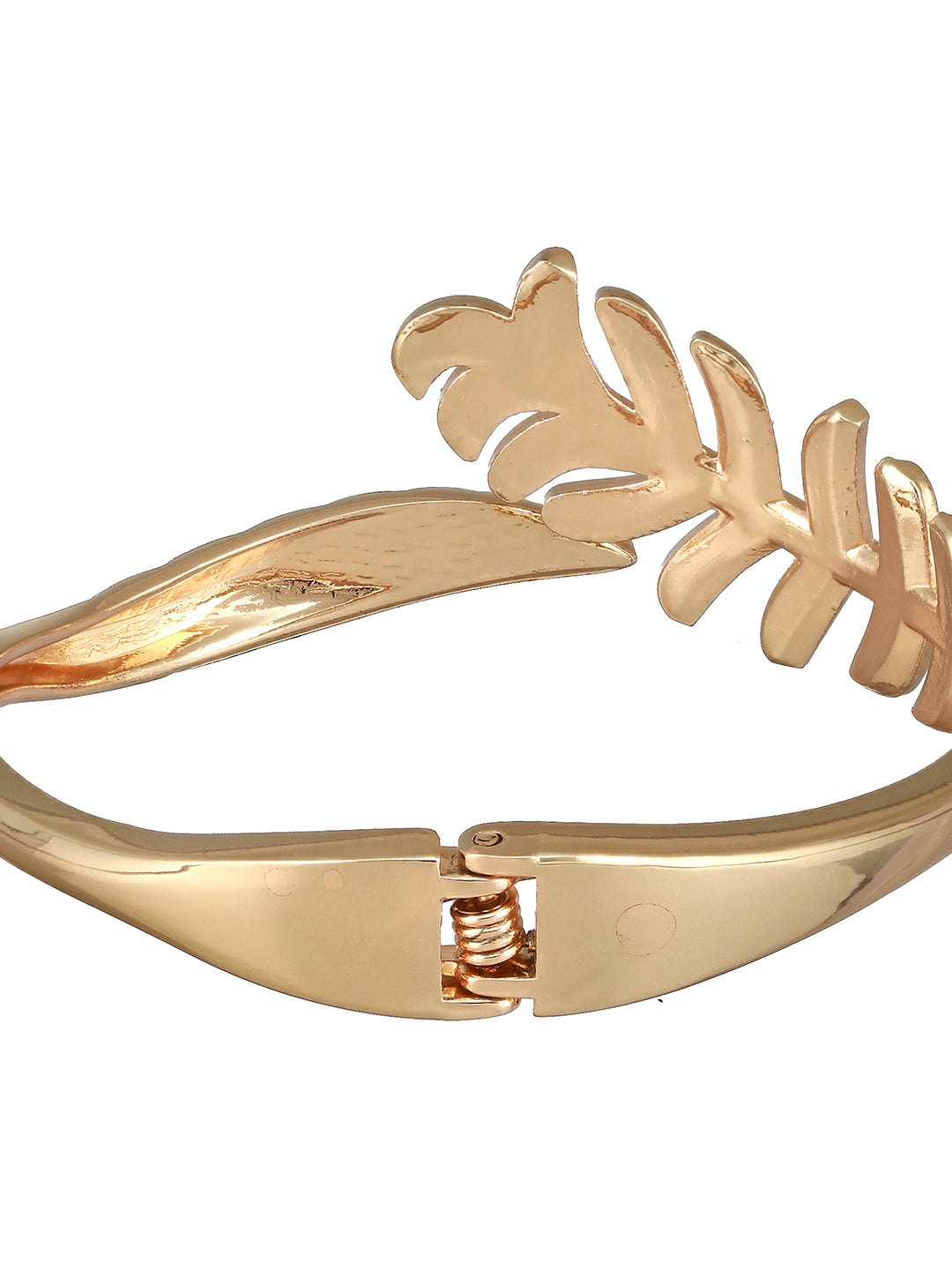 JAZZ AND SIZZLE Gold-Plated American Diamond Studded LEAF SHAPED Cuff Bracelet - Jazzandsizzle