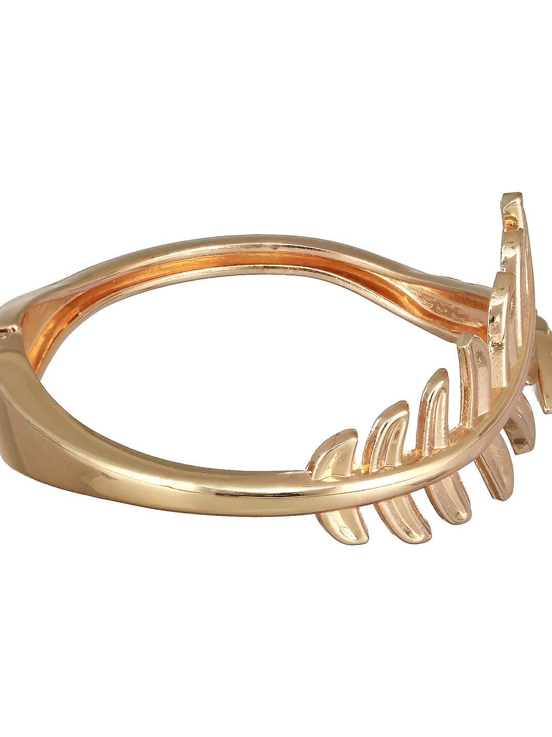 JAZZ AND SIZZLE Gold-Plated American Diamond Studded LEAF SHAPED Cuff Bracelet - Jazzandsizzle