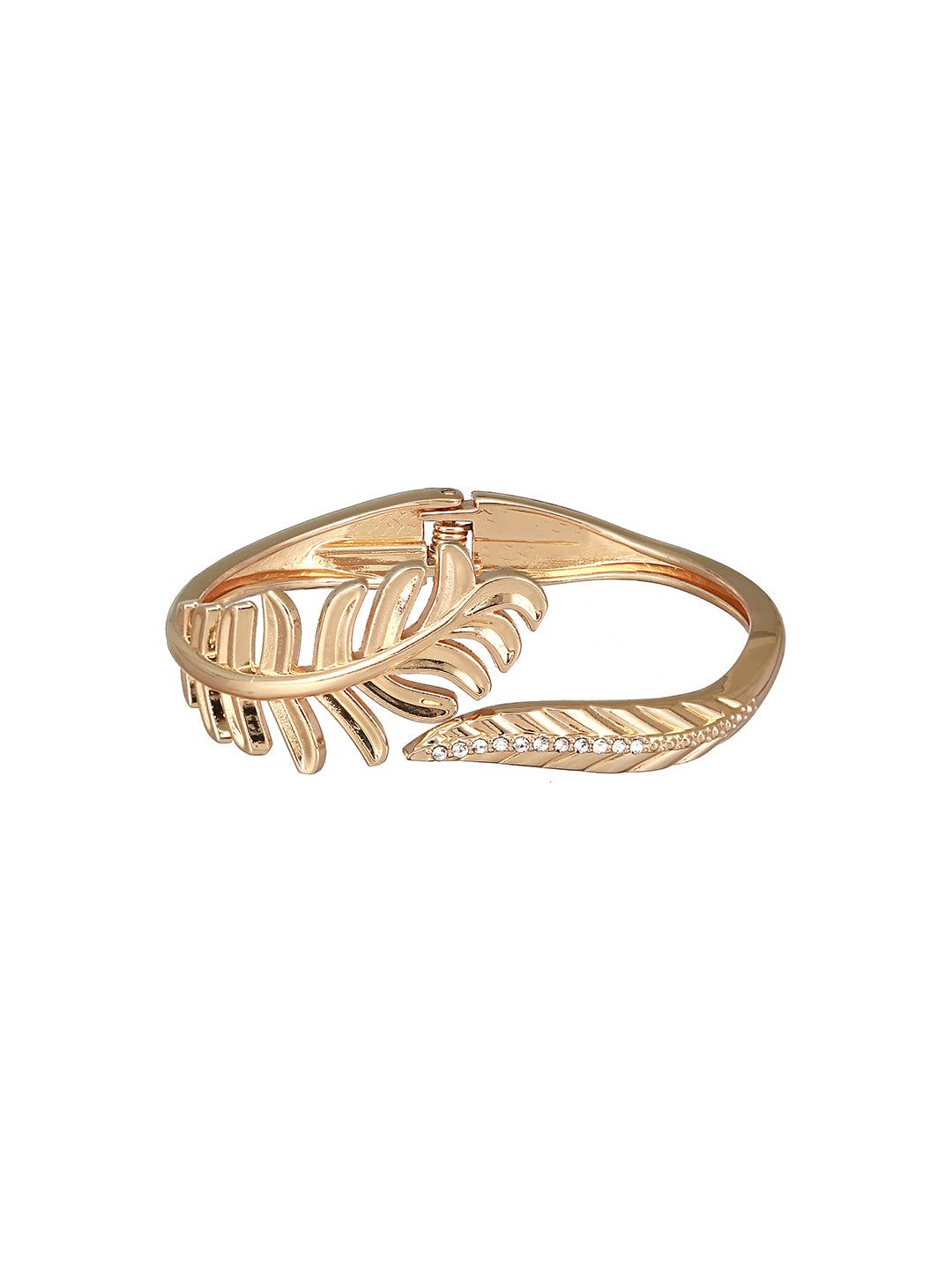 JAZZ AND SIZZLE Gold-Plated American Diamond Studded LEAF SHAPED Cuff Bracelet - Jazzandsizzle