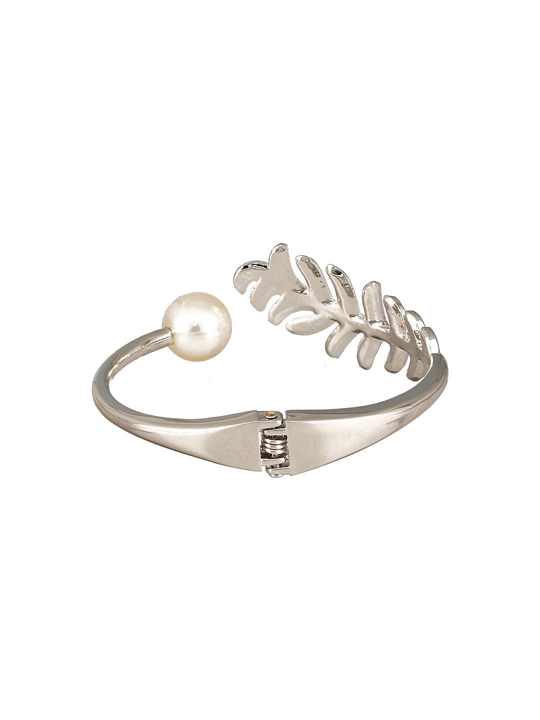 JAZZ AND SIZZLE Silver-Plated CZ Studded Pearl Beaded Cuff Bracelet - Jazzandsizzle