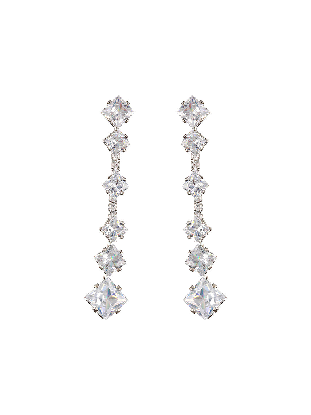 JAZZ AND SIZZLE Silver-Toned Rhodium-Plated CZ Studded Contemporary Drop Earrings - Jazzandsizzle