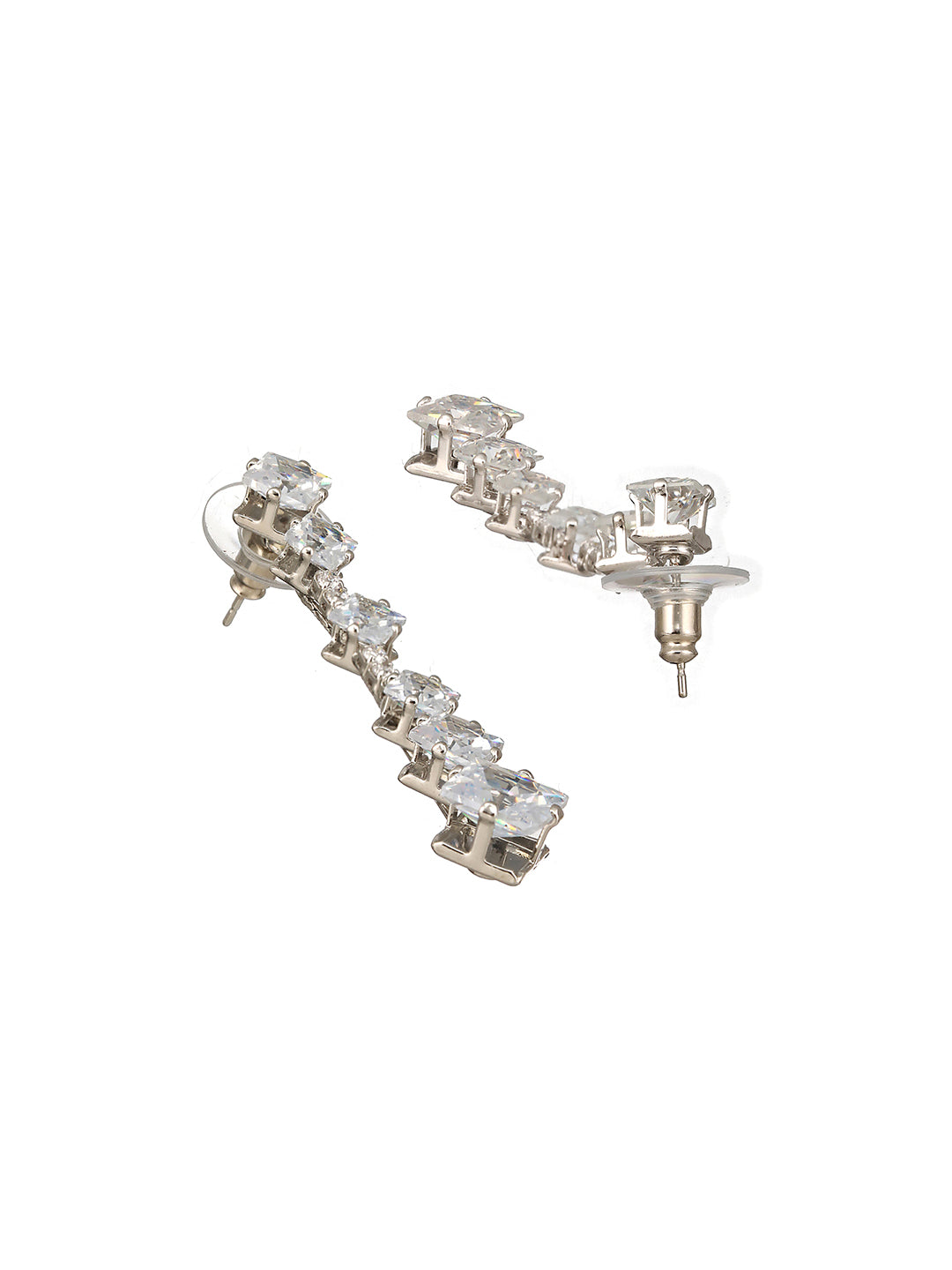 JAZZ AND SIZZLE Silver-Toned Rhodium-Plated CZ Studded Contemporary Drop Earrings - Jazzandsizzle