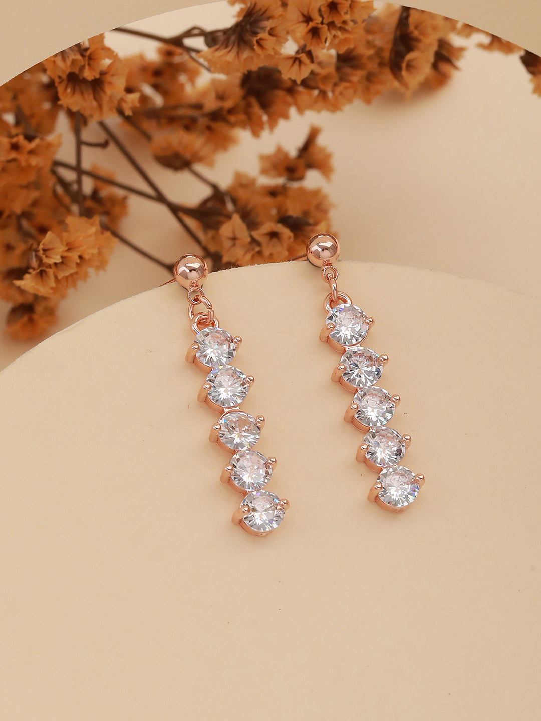 JAZZ AND SIZZLE Silver-Toned Rhodium-Plated CZ Studded Contemporary Drop Earrings