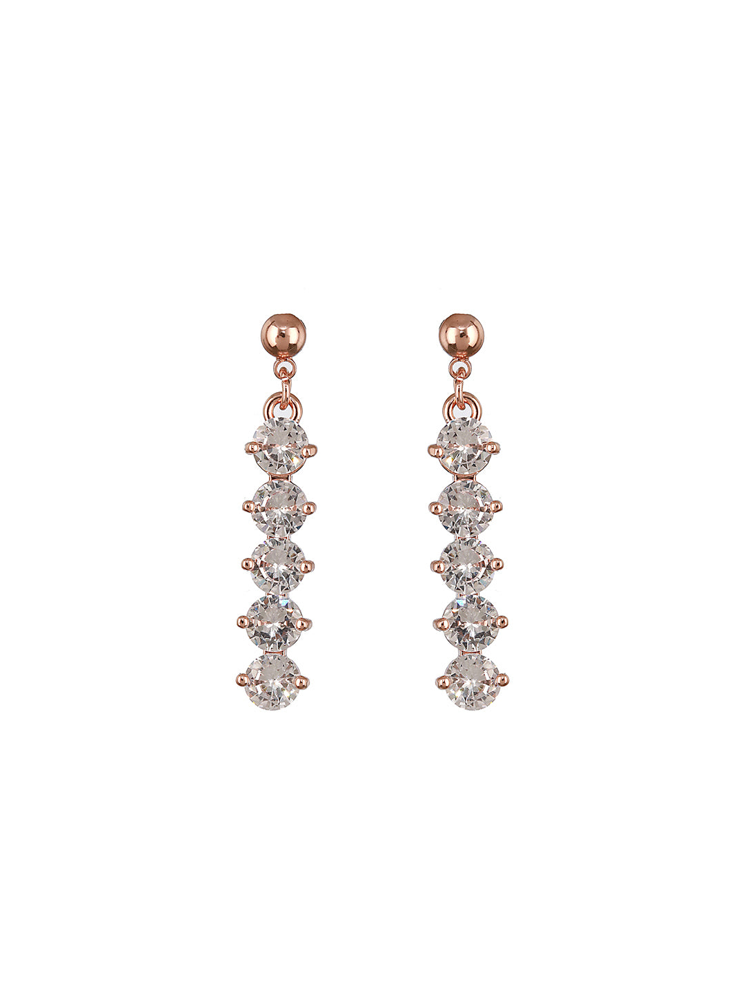 JAZZ AND SIZZLE Silver-Toned Rhodium-Plated CZ Studded Contemporary Drop Earrings