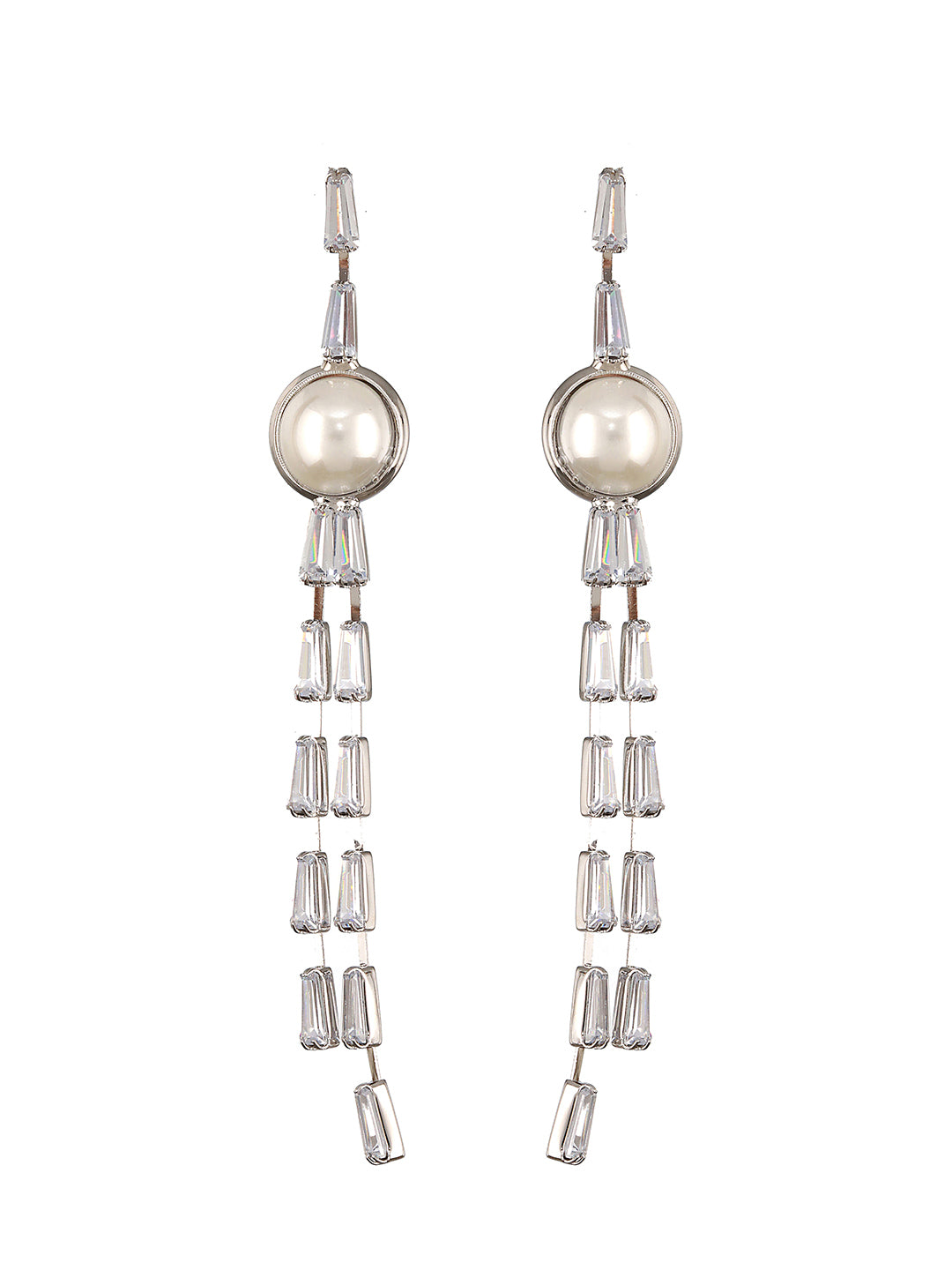 JAZZ AND SIZZLE Silver-Toned Rhodium-Plated CZ Studded Contemporary Drop Earrings (Copy) - Jazzandsizzle