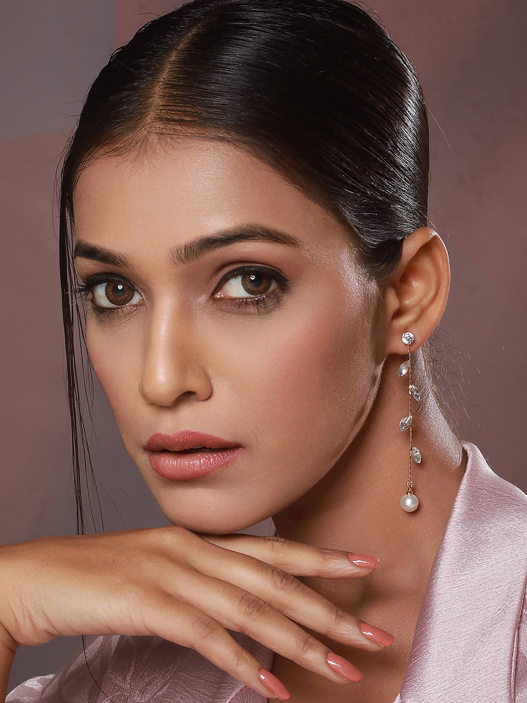 JAZZ AND SIZZLE Gold-Toned & White Contemporary Drop Earrings - Jazzandsizzle