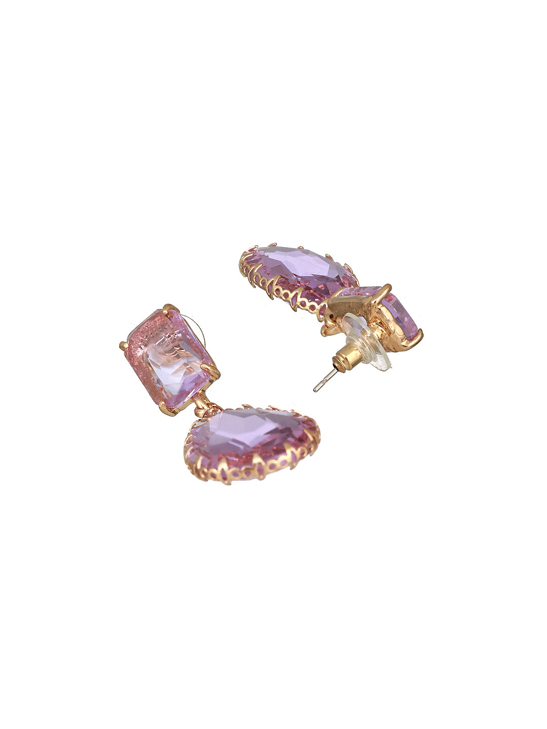 Jazz and Sizzle Gold-Plated Lavender Pink Transparent Stone Studded Contemporary Tear Drop Earrings