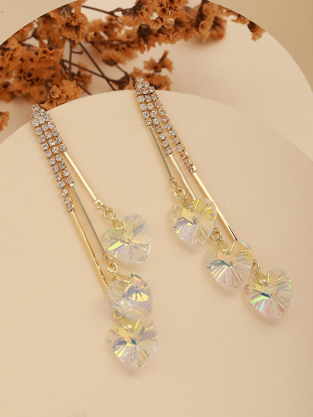 Jazz And Sizzle Gold-Plated Silver Toned & Cz Stone-Studded Drop Earrings