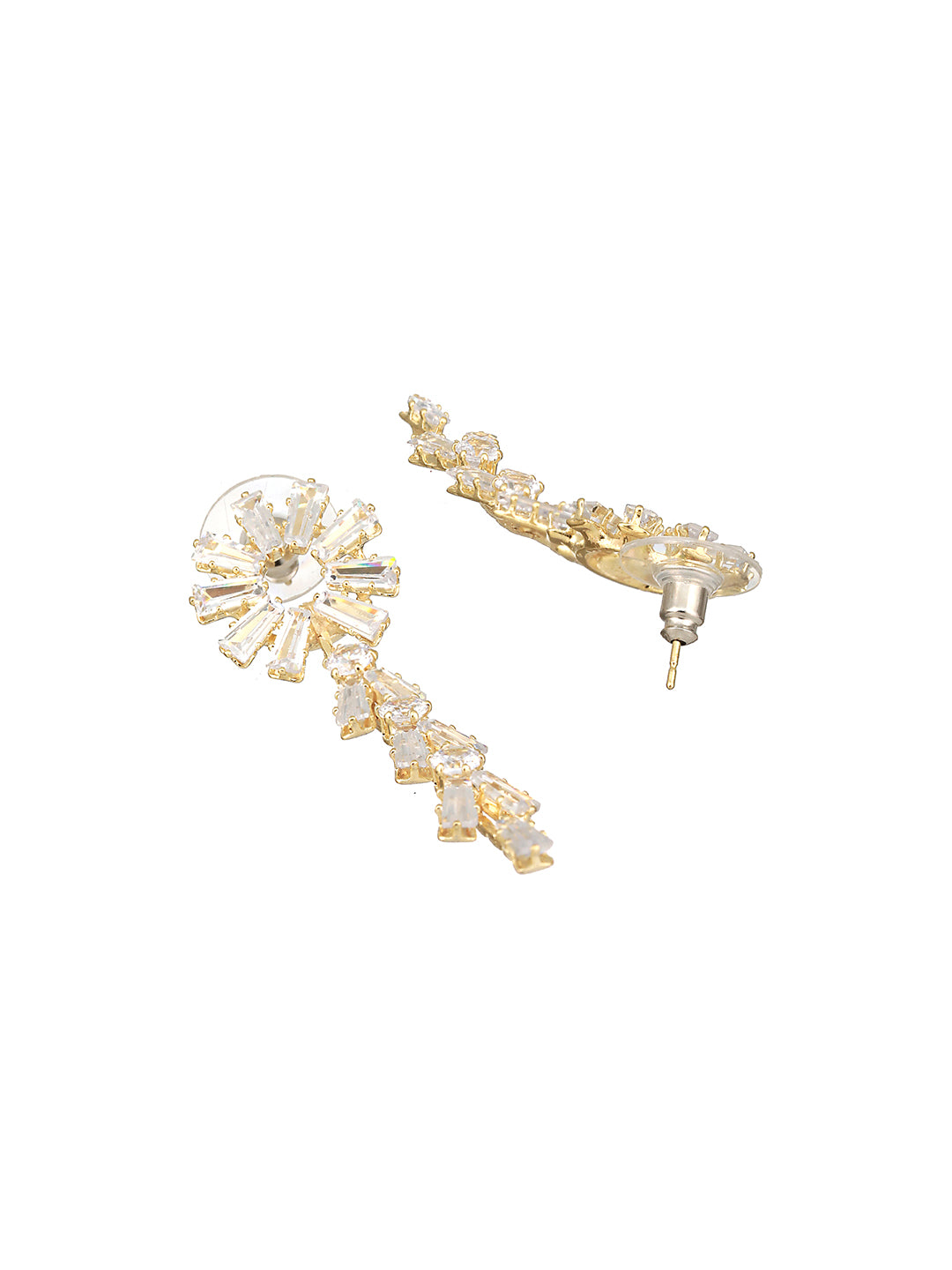 JAZZ AND SIZZLE Gold-plated Silver Toned & CZ Stone-Studded Drop Earrings - Jazzandsizzle