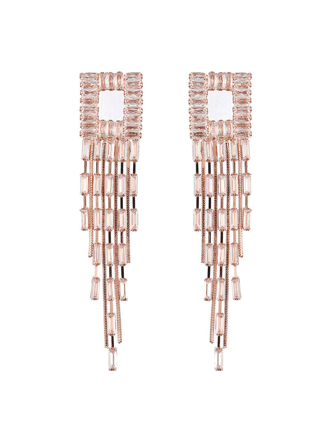 JAZZ AND SIZZLE Rosegold-Plated CZ Studded Contemporary Drop Earrings - Jazzandsizzle