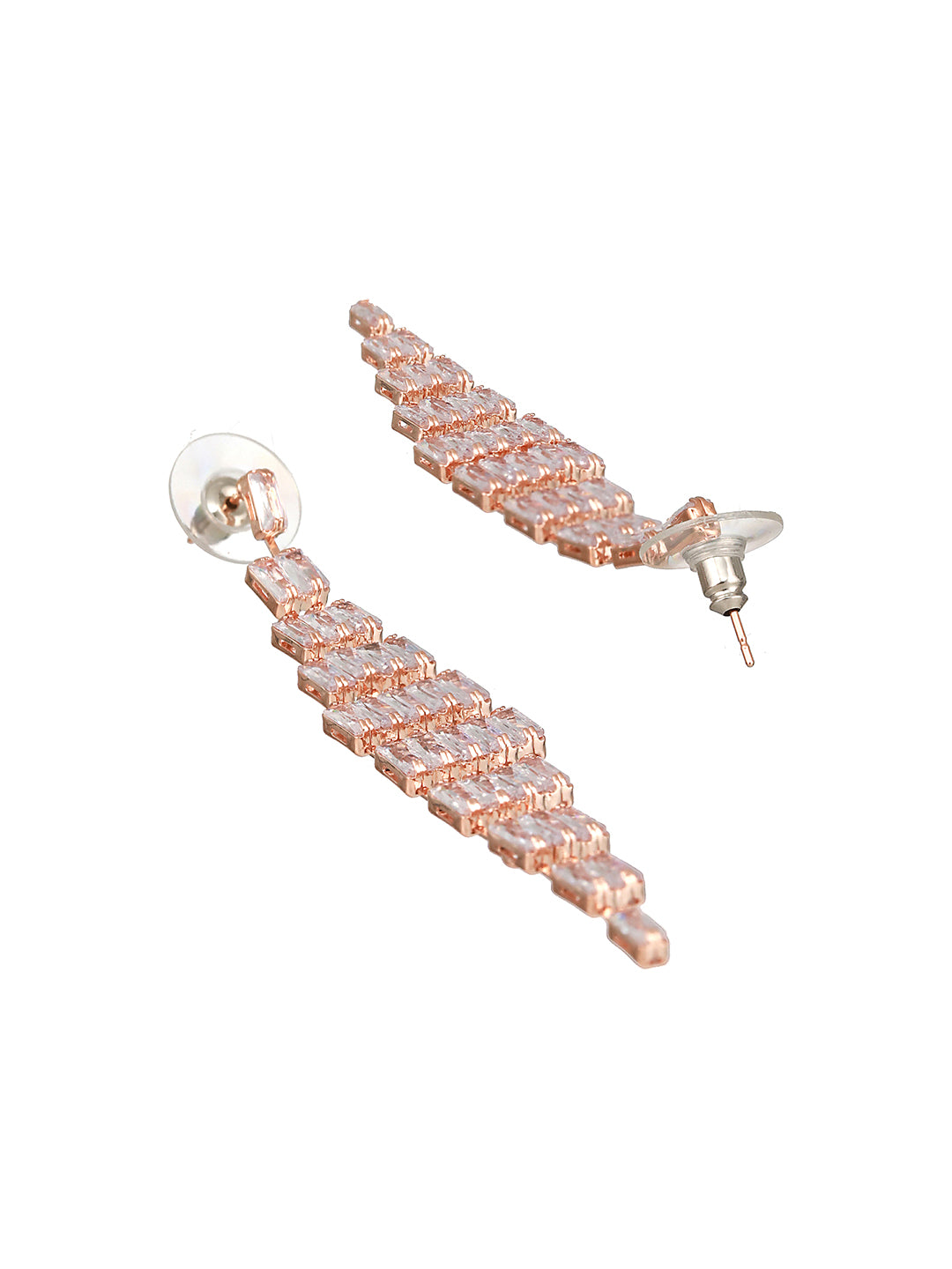 JAZZ AND SIZZLE Silver-Toned Rose gold-Plated CZ Studded Contemporary Drop Earrings - Jazzandsizzle