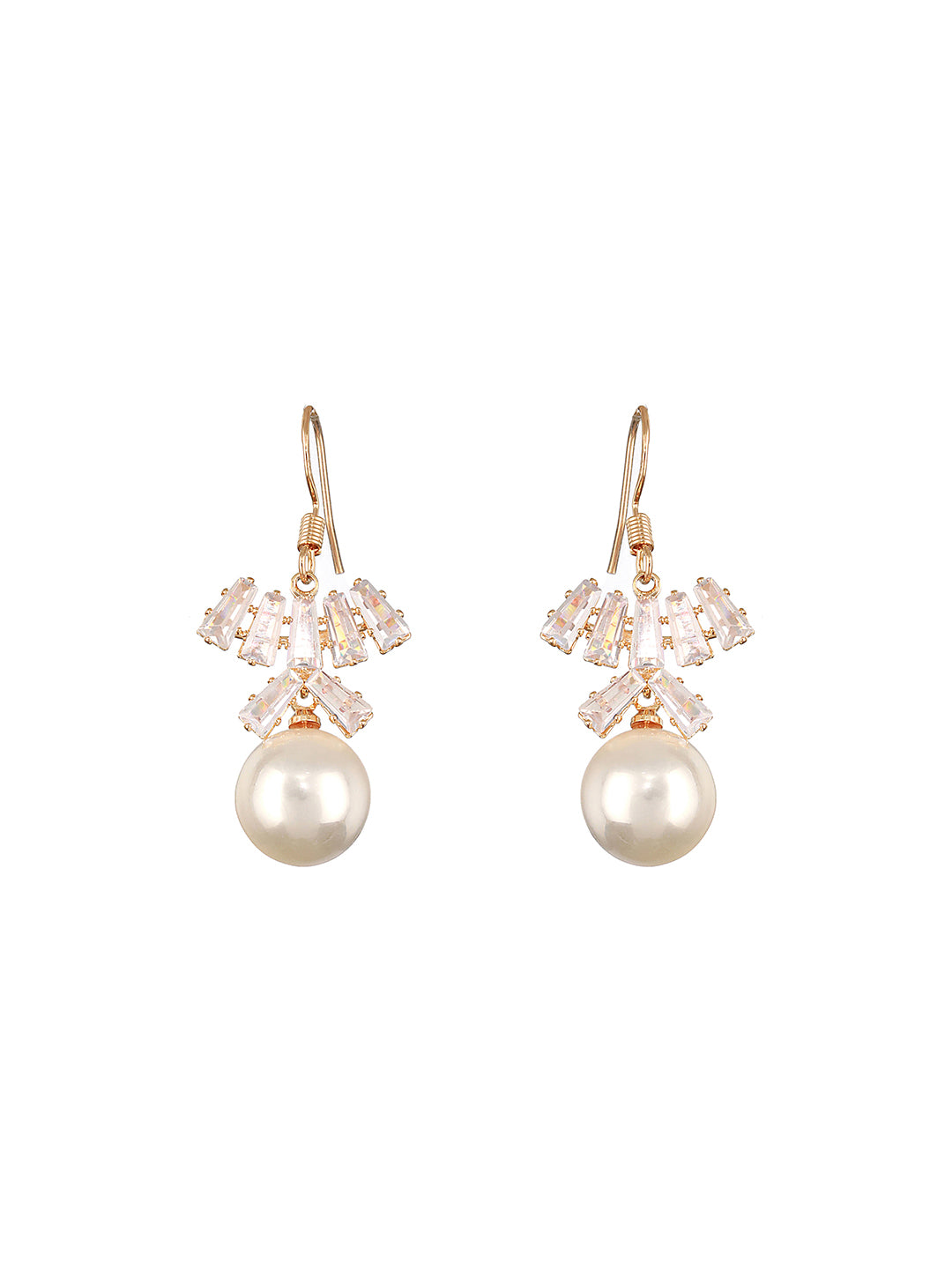 JAZZ AND SIZZLE Silver-Toned & White Floral Shaped Pearl Drop Hoop Earrings - Jazzandsizzle