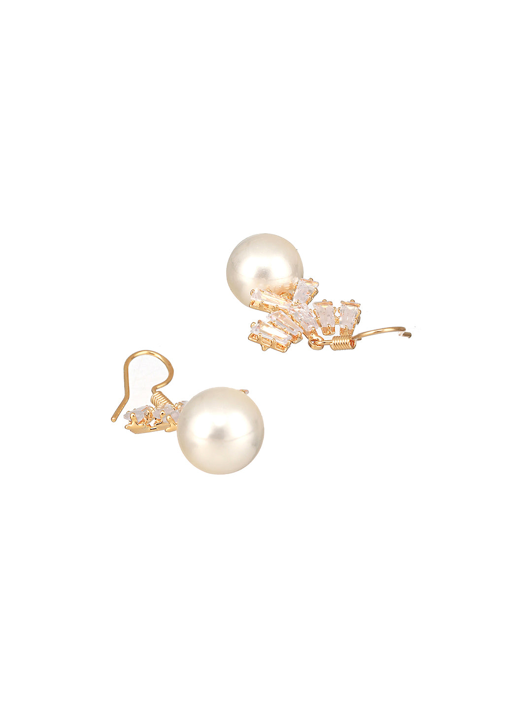 JAZZ AND SIZZLE Silver-Toned & White Floral Shaped Pearl Drop Hoop Earrings - Jazzandsizzle