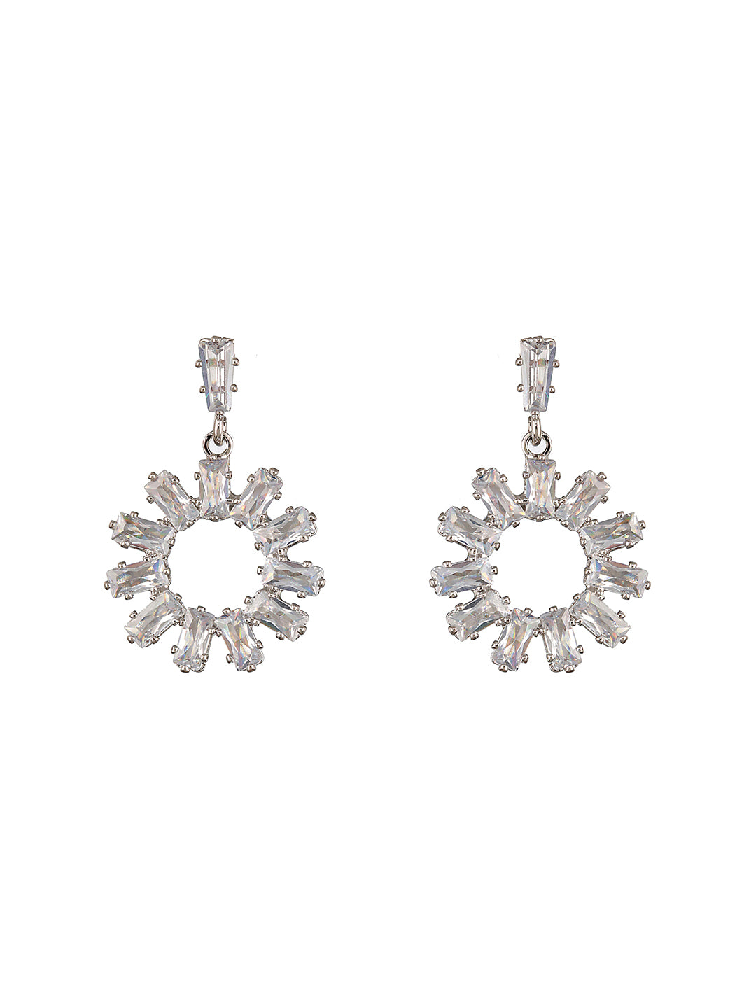 JAZZ AND SIZZLE Silver-Toned Rhodium-Plated CZ Studded Contemporary Drop Earrings - Jazzandsizzle