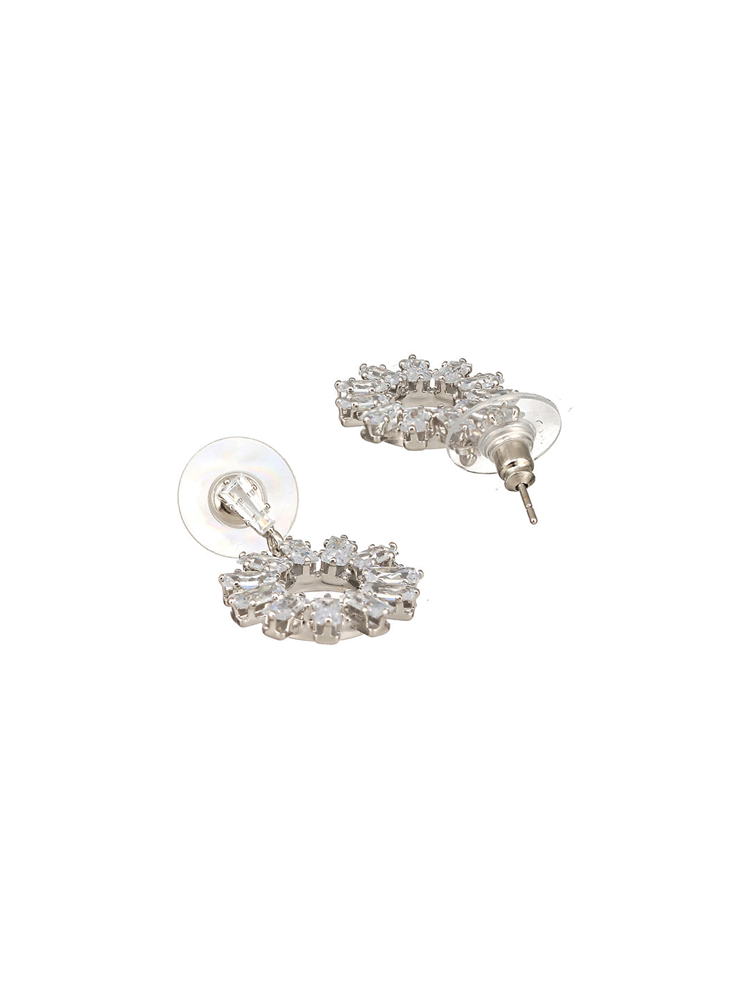 JAZZ AND SIZZLE Silver-Toned Rhodium-Plated CZ Studded Contemporary Drop Earrings - Jazzandsizzle