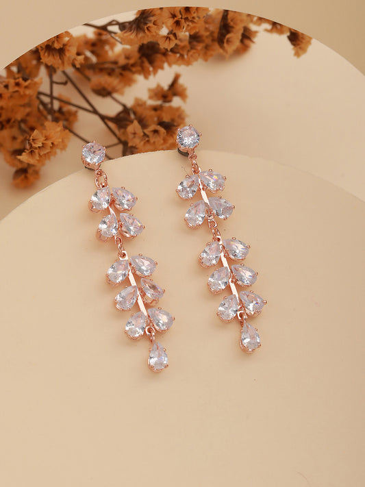 JAZZ AND SIZZLE Floral Shaped Contemporary Zircon Drop Earrings - Jazzandsizzle