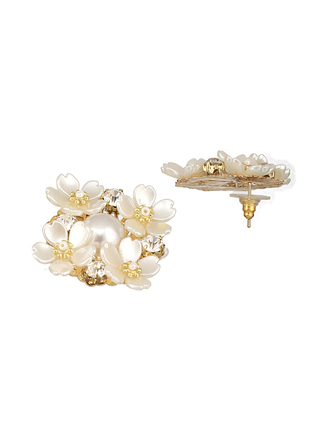 JAZZ AND SIZZLE Gold-Plated Artificial flower &amp; Pearl Studded Contemporary Stud Earrings