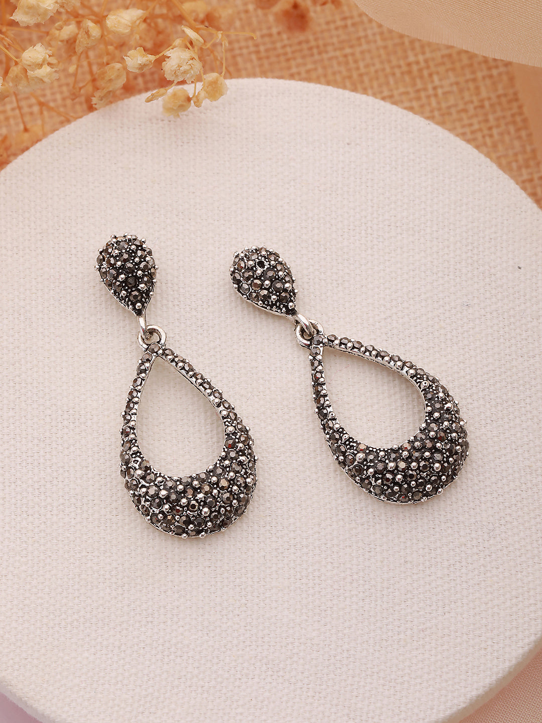 JAZZ AND SIZZLE Oxidized Black Teardrop Shaped Drop Earrings - Jazzandsizzle