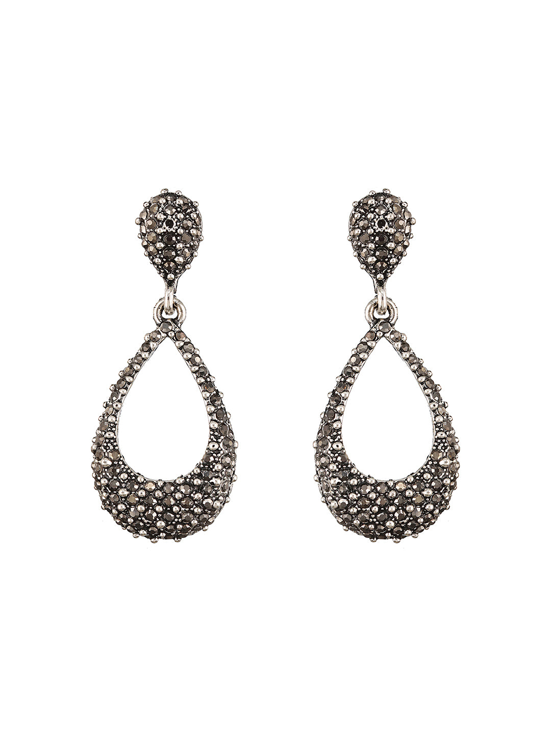 JAZZ AND SIZZLE Oxidized Black Teardrop Shaped Drop Earrings - Jazzandsizzle