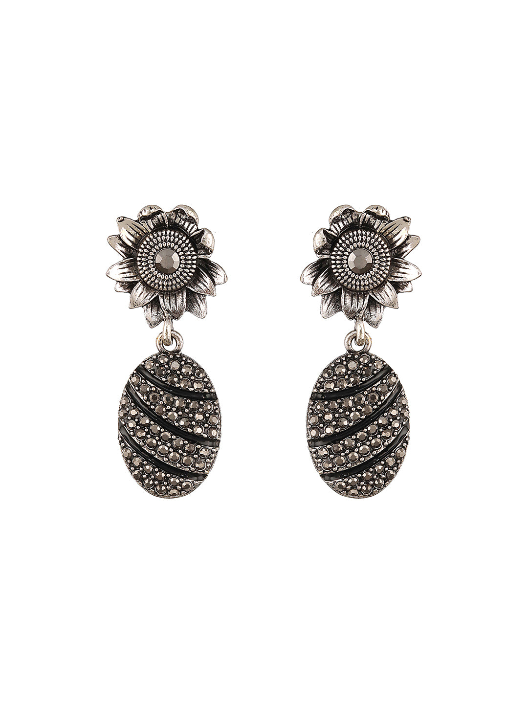 JAZZ AND SIZZLE Gold-Plated Black & Silver Pineapple Drop Earrings - Jazzandsizzle