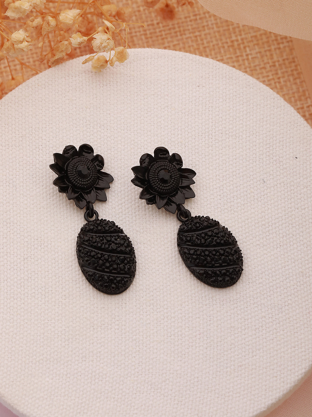 JAZZ AND SIZZLE Black-Plated Black Pineapple Drop Earrings - Jazzandsizzle