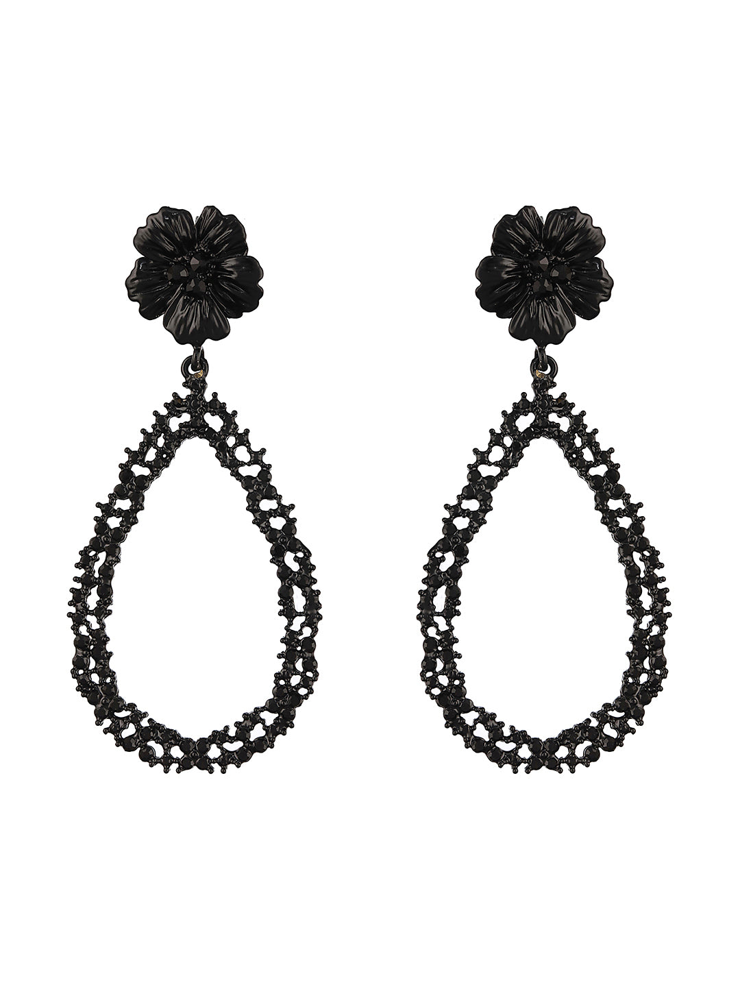 JAZZ AND SIZZLE Black-Toned & Black Contemporary Tear Drop Earrings - Jazzandsizzle