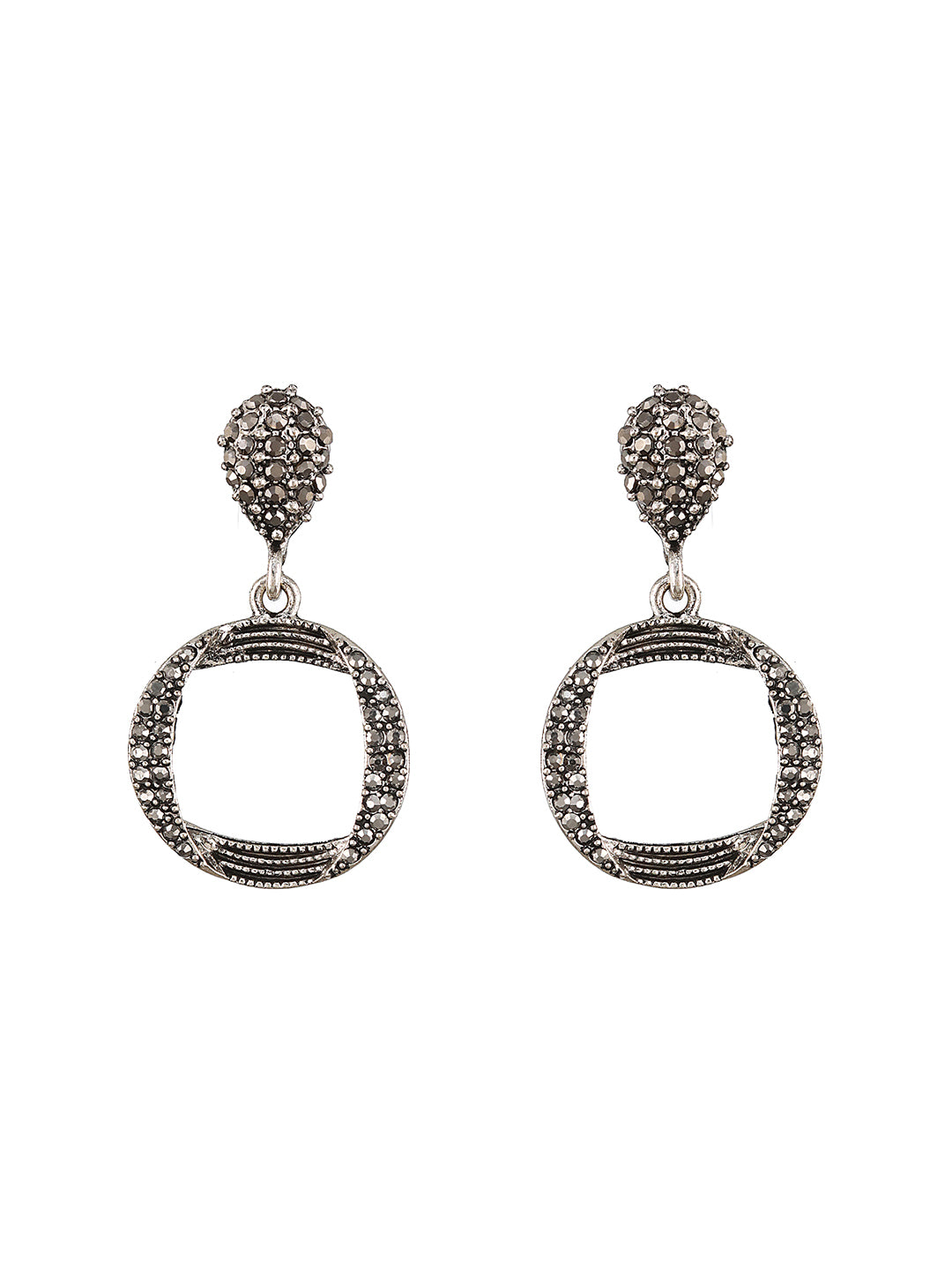 JAZZ AND SIZZLE Silver-Toned Circular Drop Earrings - Jazzandsizzle