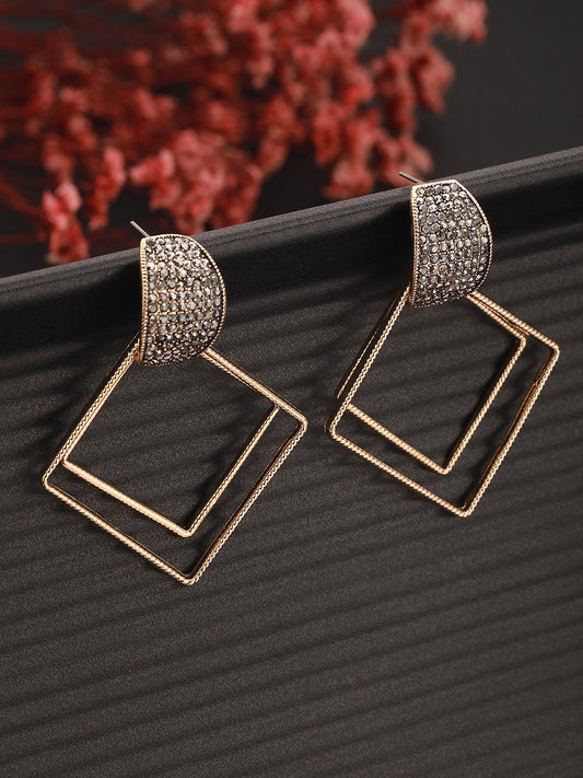 JAZZ AND SIZZLE Gold-Plated Square Shaped Drop Earrings - Jazzandsizzle