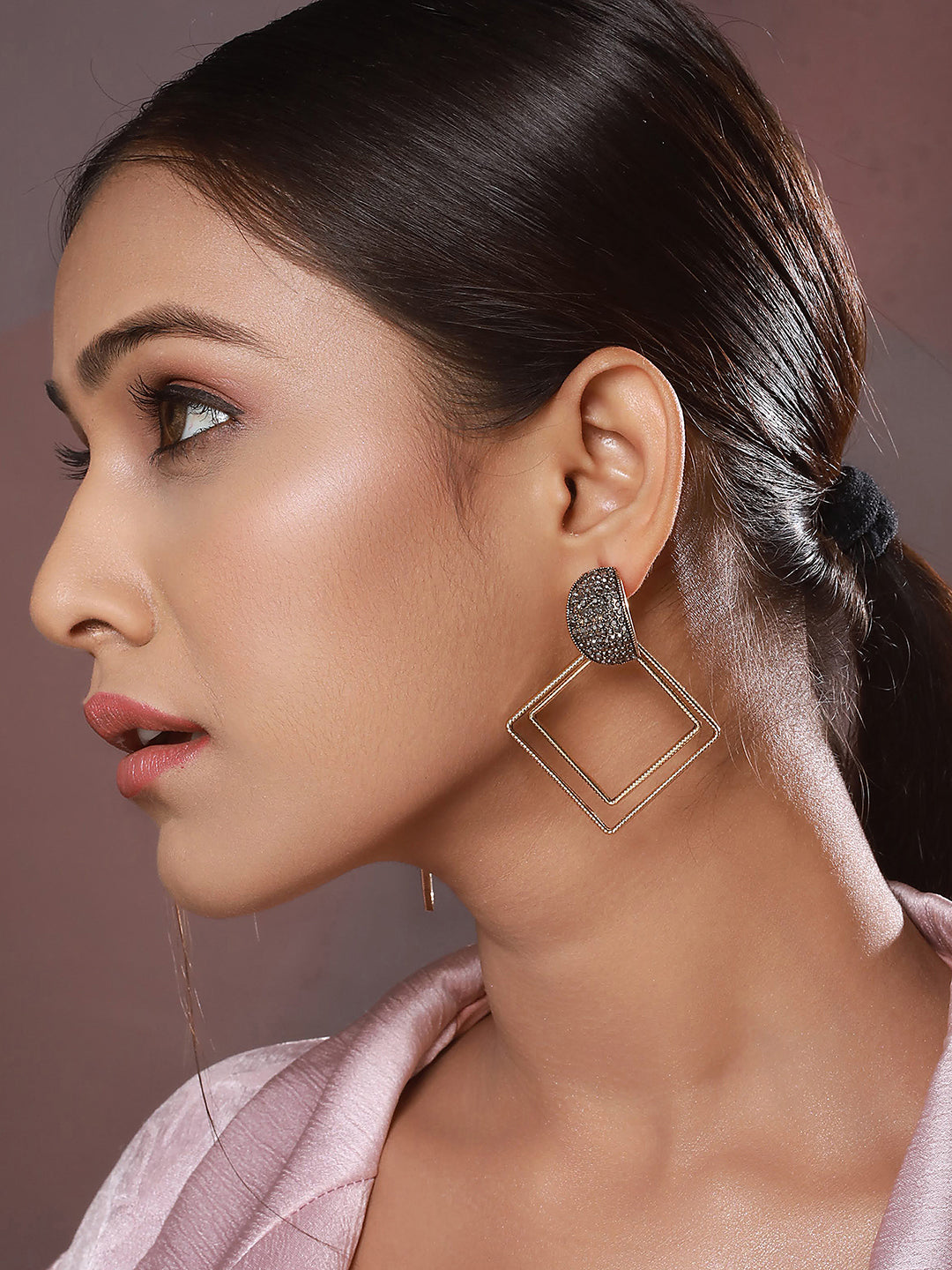 JAZZ AND SIZZLE Gold-Plated Square Shaped Drop Earrings - Jazzandsizzle