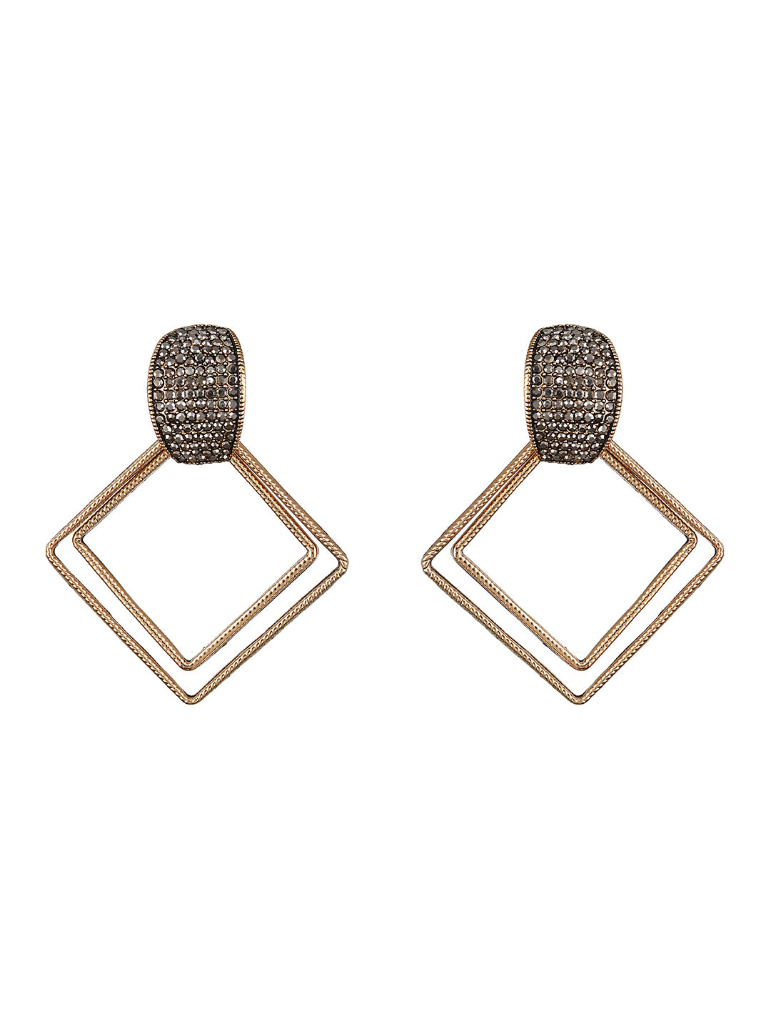 JAZZ AND SIZZLE Gold-Plated Square Shaped Drop Earrings - Jazzandsizzle