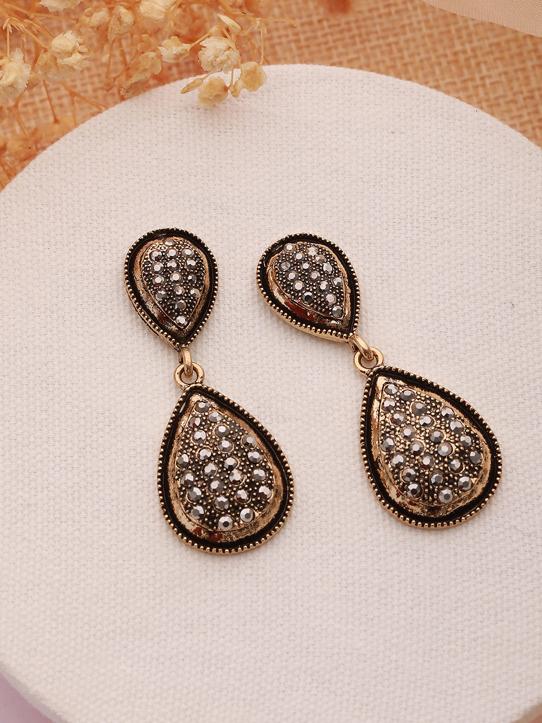 JAZZ AND SIZZLE Black & Gold-Plated Contemporary Tear Drop Earrings - Jazzandsizzle