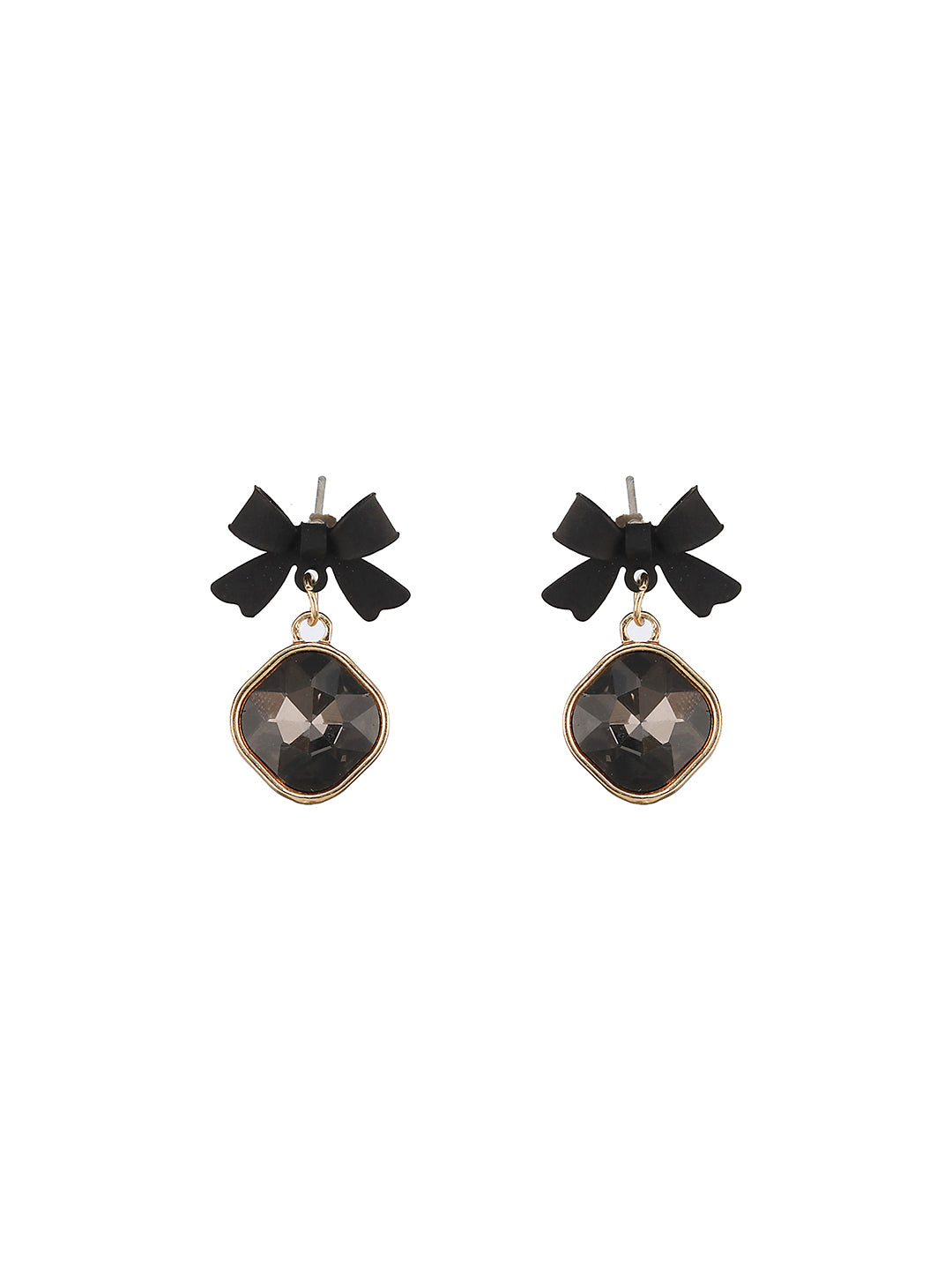 Jazz and Sizzle Black-Toned & Rhodium-Plated Cz Bow-Shaped Pearl Drop Earrings