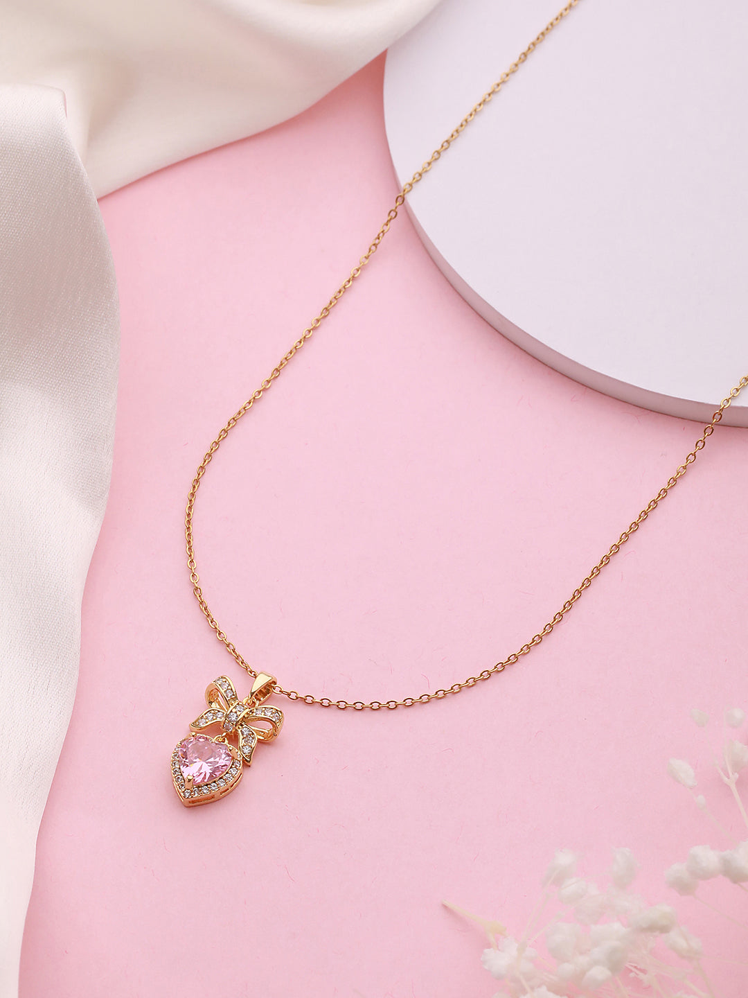 Jazz and Sizzle Pink Heart Bow Pendant Necklace