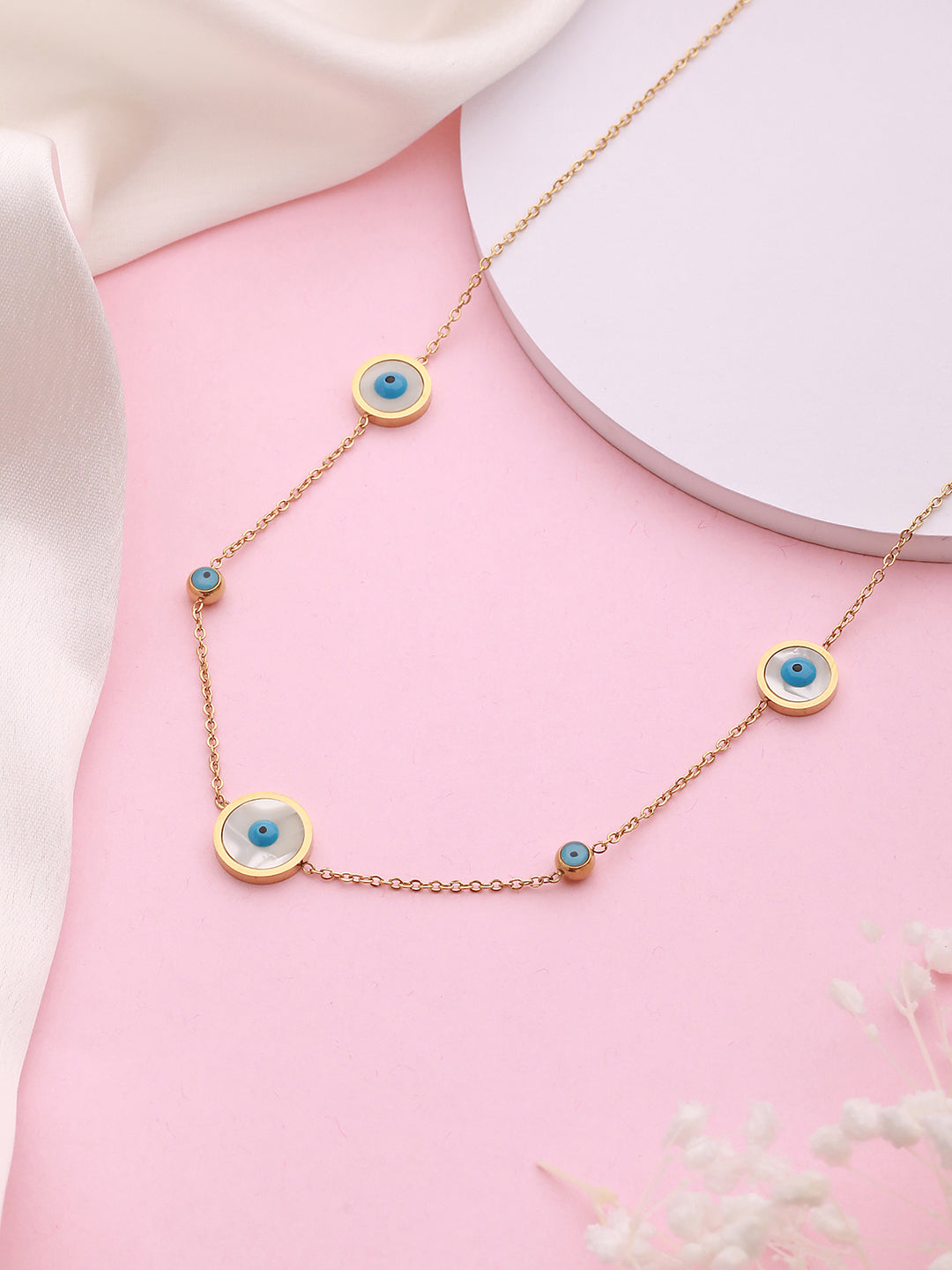 Jazz and Sizzle Gold-Plated Evil Eye Charm Necklace for Women