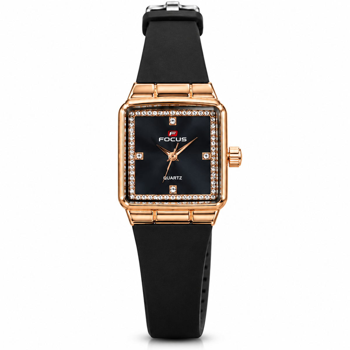 Women’s Rose Gold-Toned Rectangular Black Dial Watch -WJ-JS26-LD0053
