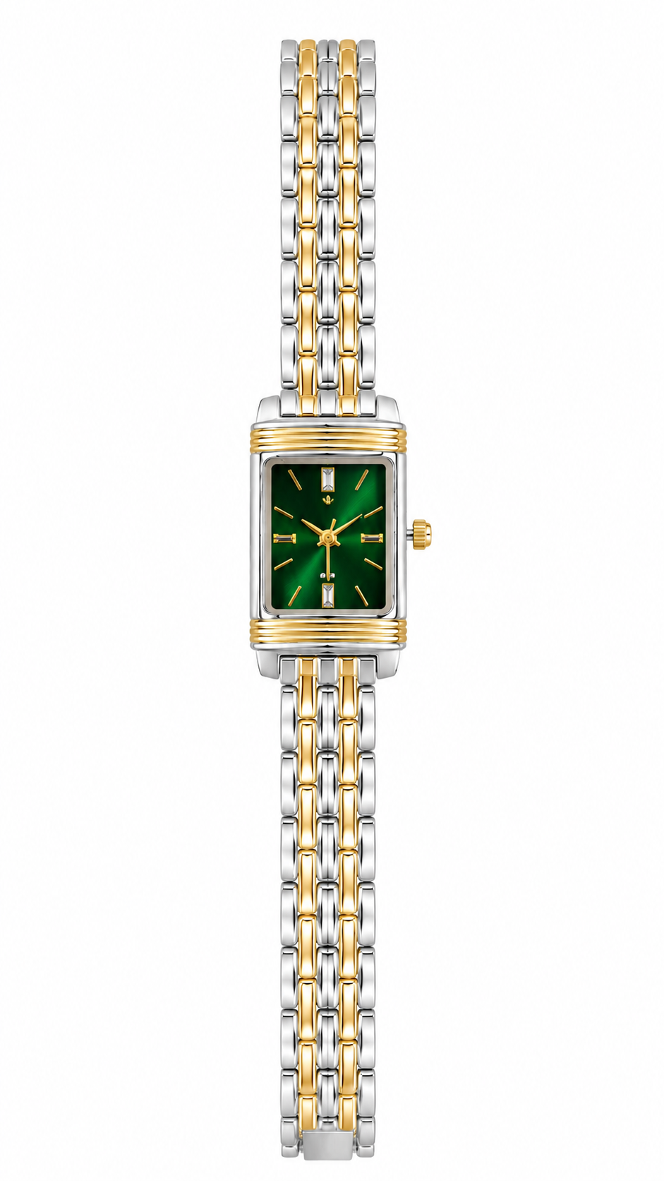 Elegant Emerald Green Dial Two-Tone Stainless Steel Women's Watch