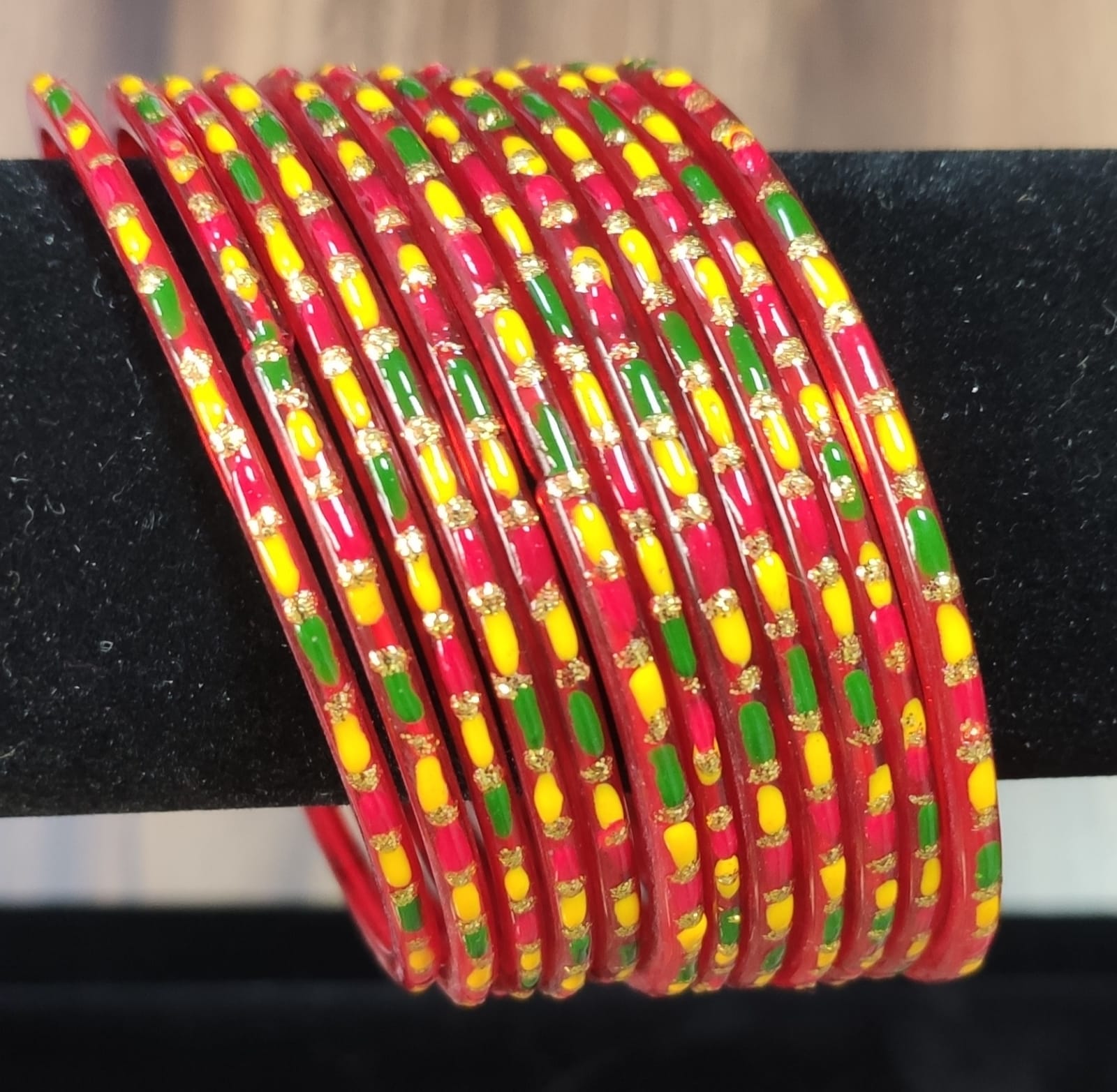 Jazz And Sizzle Set Of 12 Multicolored Marron Glass Bangles