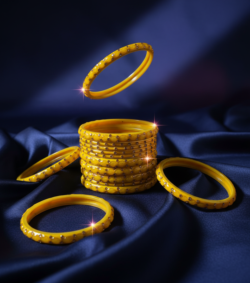 Jazz And Sizzle Set Of 16 Mustard Yellow Glass Bangles