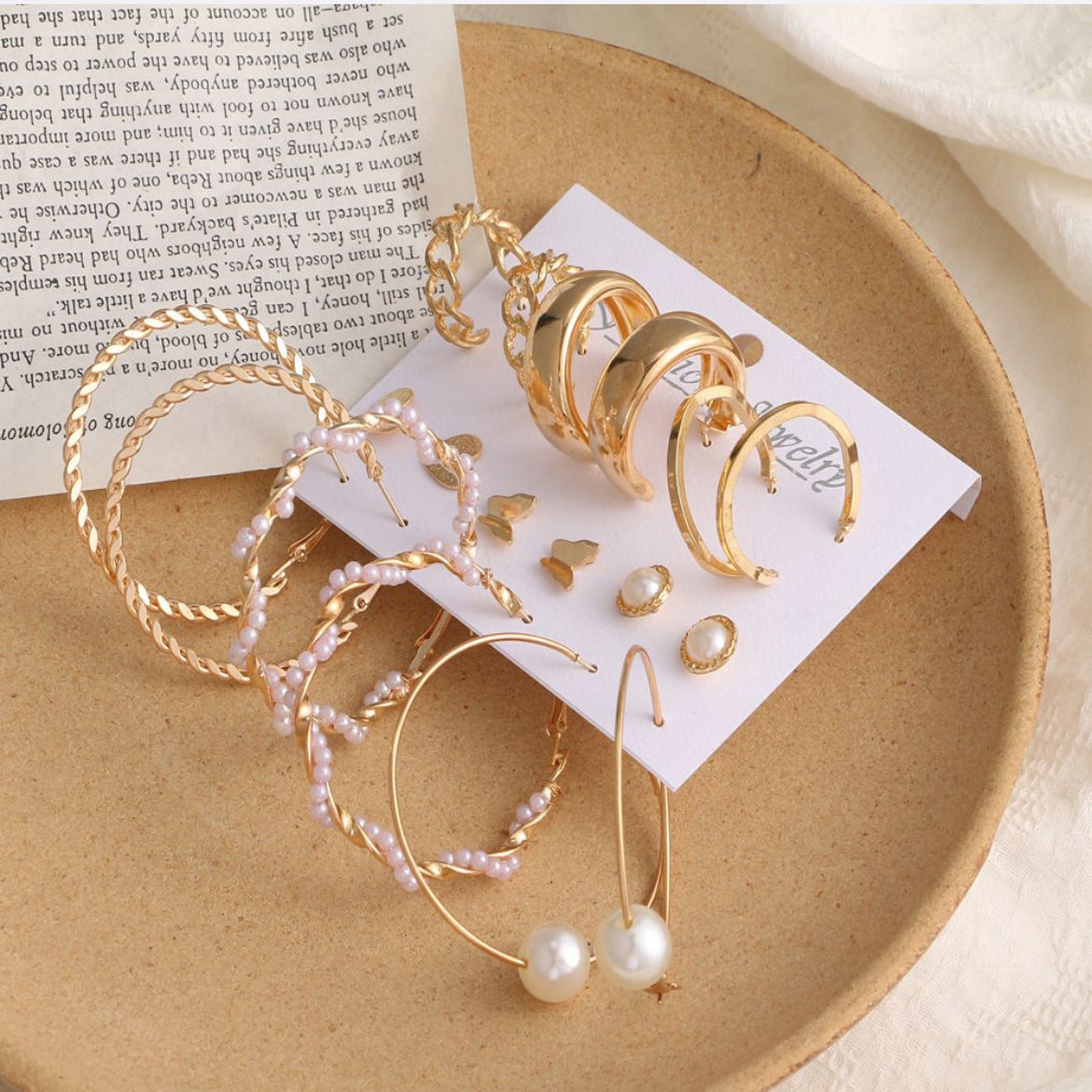 Pack of 9 pairs – hoops, pearl hoops, long pearl drops & stud