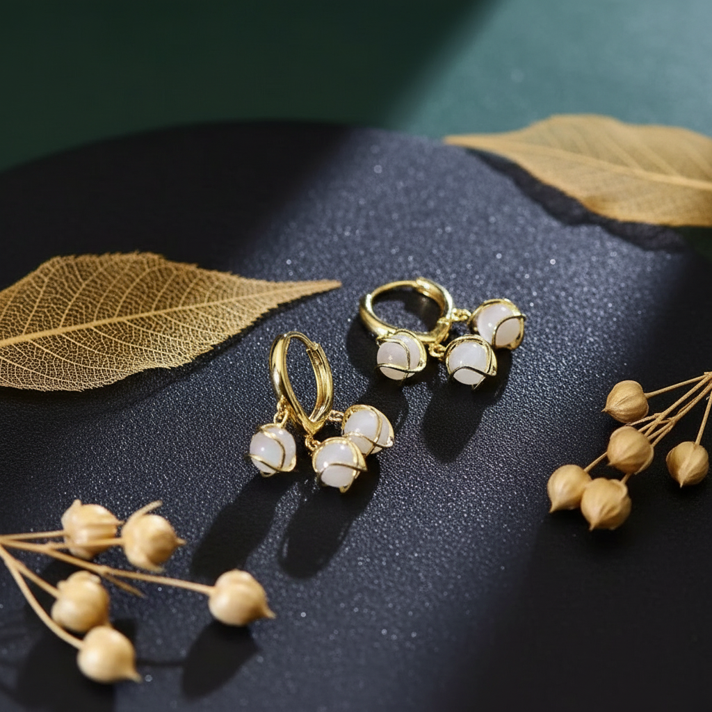 Jazz and Sizzle Trendy Gen-Z Gold Plated Stainless Steel Black Floral Earrings