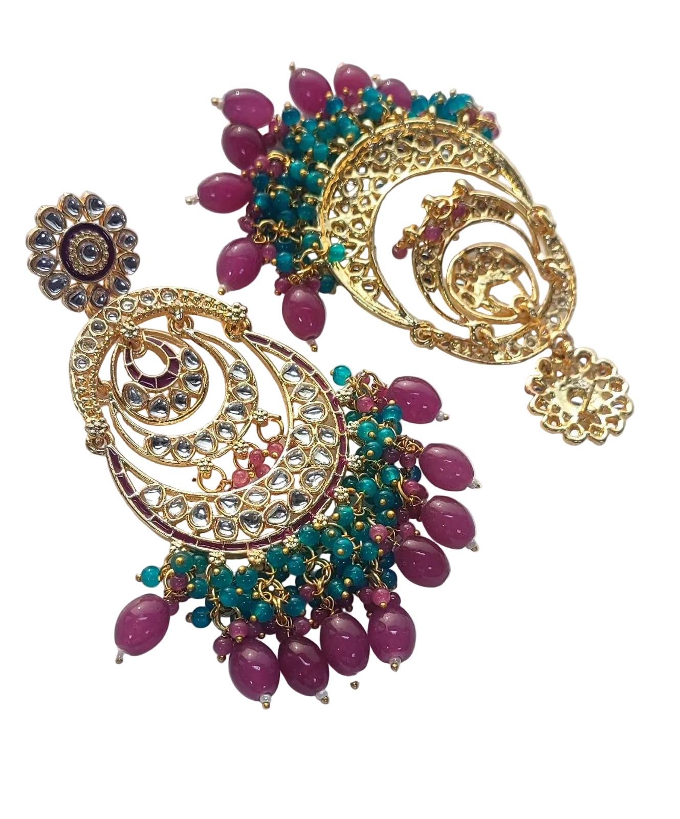 Jazz and Sizzle Royal Heritage Kundan Chand Bali Earrings With Rani & Turquoise Bead