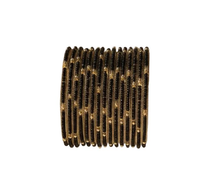 Jazz And Sizzle Set Of 4 Gold Plated & Black Stone Beaded Bangles