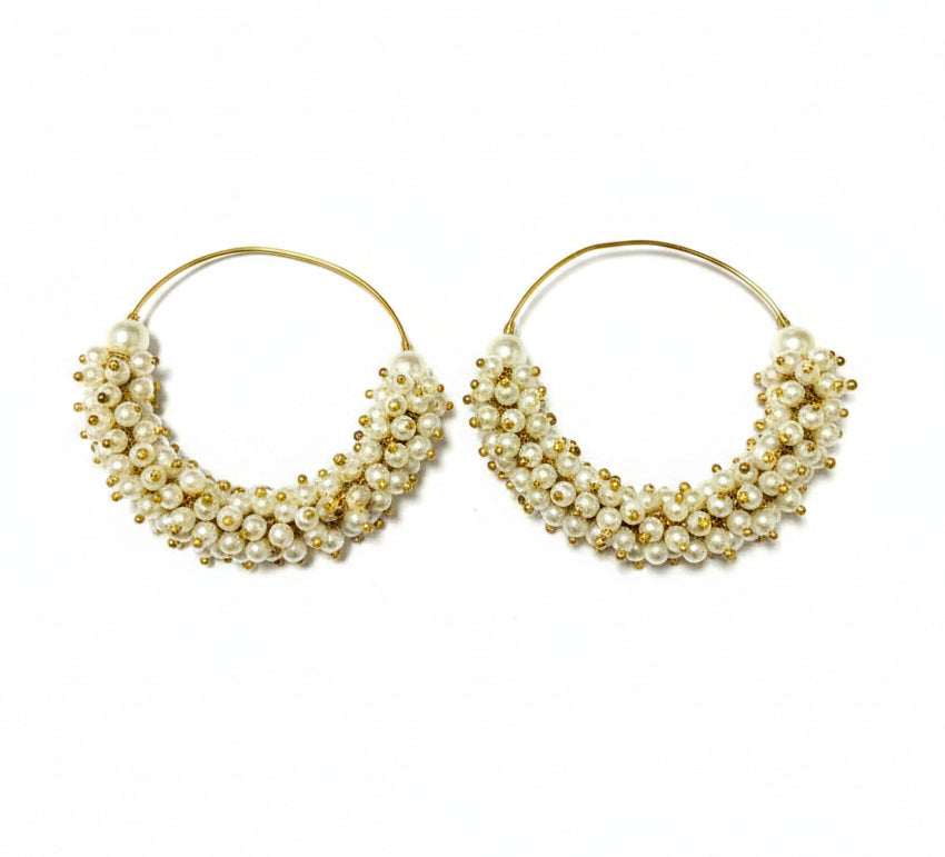 Jazz and Sizzle Gold Plated Pearls Beaded Everyday Lightweight Hoop Earrings